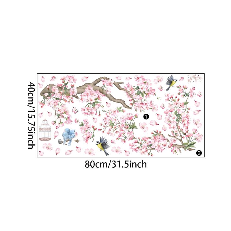 Ramo di Albero di Ciliegio Adesivi Murali Fiori Rosa Uccelli Adesivi Murali Camera da Letto Soggiorno Divano TV Sfondo Decorazione Murale