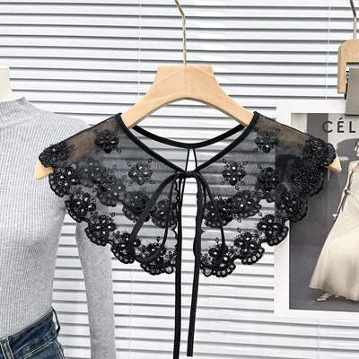 Fashion Ladies Blouse Detachable False Collar Floral Lace Embroidered Shawl Leisure Decoration Capelet