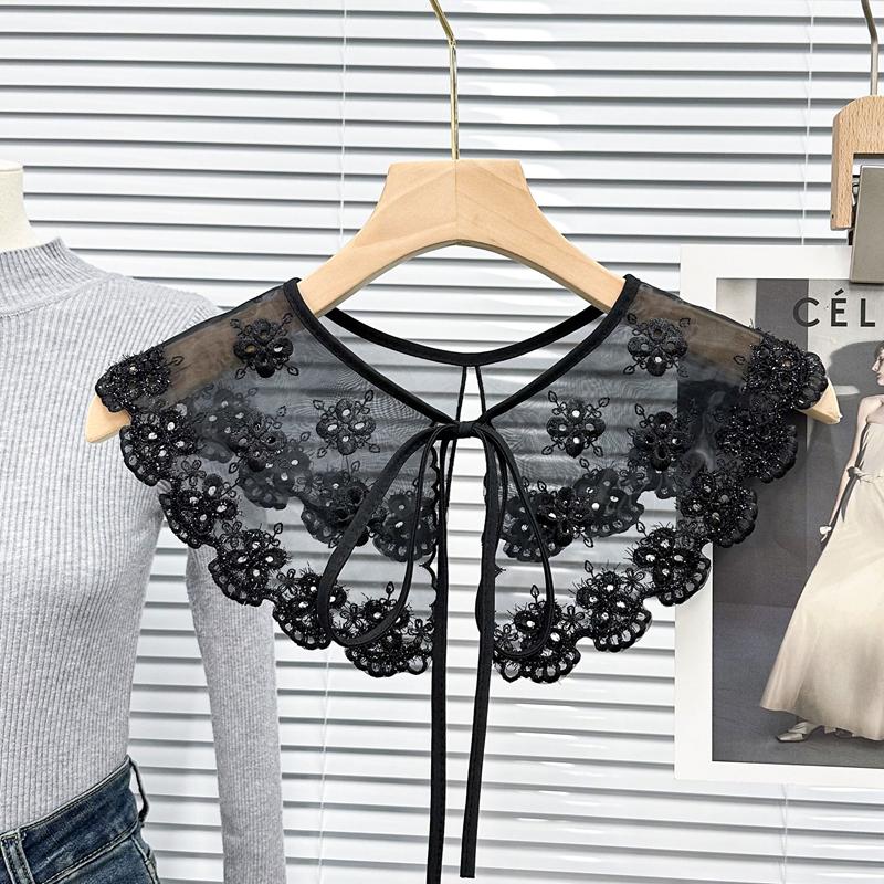 Fashion Ladies Blouse Detachable False Collar Floral Lace Embroidered Shawl Leisure Decoration Capelet