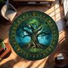 Gilded Tree of Life Flying Birds Round Rug Dark Luxury Print Non Slip Carpet Mystical Nature Mat Bedroom Office Decor