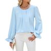 Fall Winter Solid Color Crew Neck Loose Long Sleeve Chiffon Top Base Shirt for Leisure Europe US Leisure Women