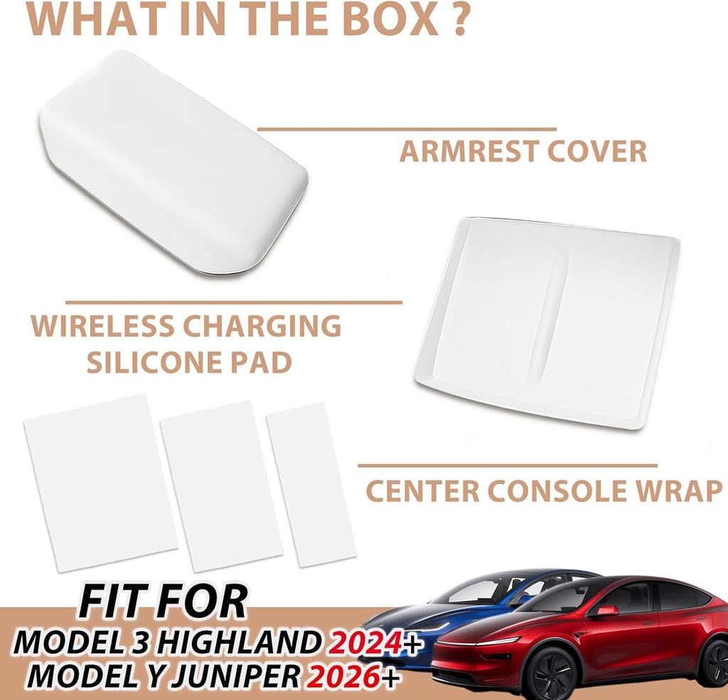 3PCS Center Console Cover for Tesla Model Y Juniper Model 3 Highland Armrest Cover Wireless Charging Center Console Static Pad