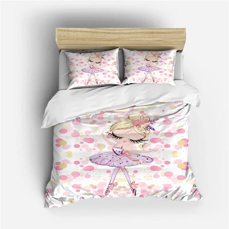 Ballet Dancing Girl Princess Style Comfortable Duvet Quilt Cover Pillowcase Bedding Set Children Bedroom Decoration Home Textile