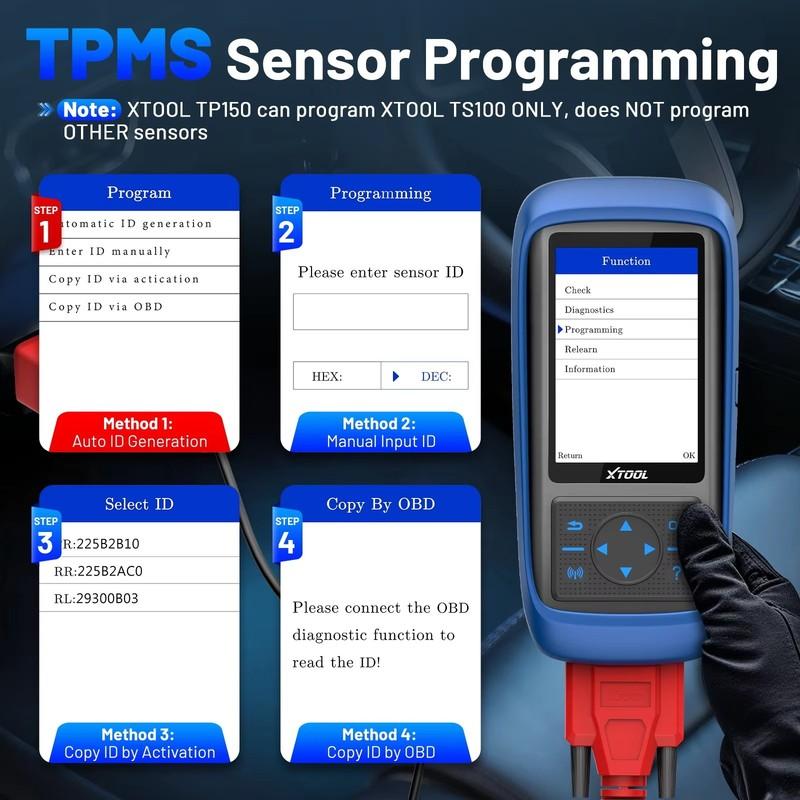 XTOOL TP150 WiFi TPMS Tire Pressure Diagnsotic Tool 315/433MHz Sensor Activation Programming Learning Reading Auto OBD2 Scanner