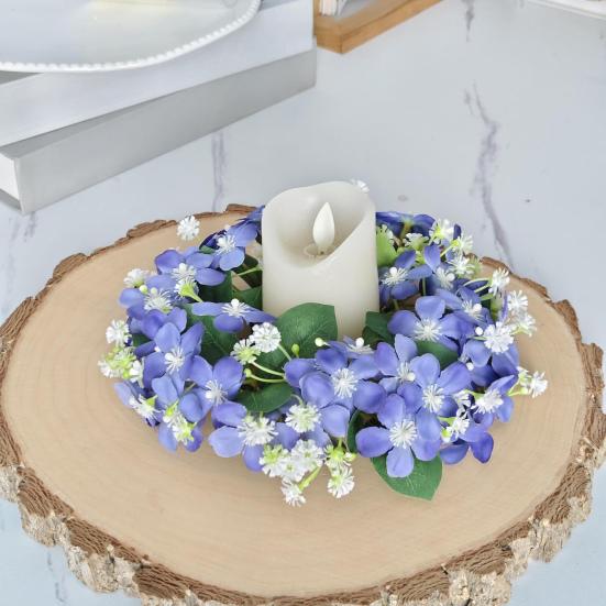 Umělý věnec na svíčku s divokými květy Malé květiny Držák na sloupovou svíčku pro venkovský styl Jarní svatba