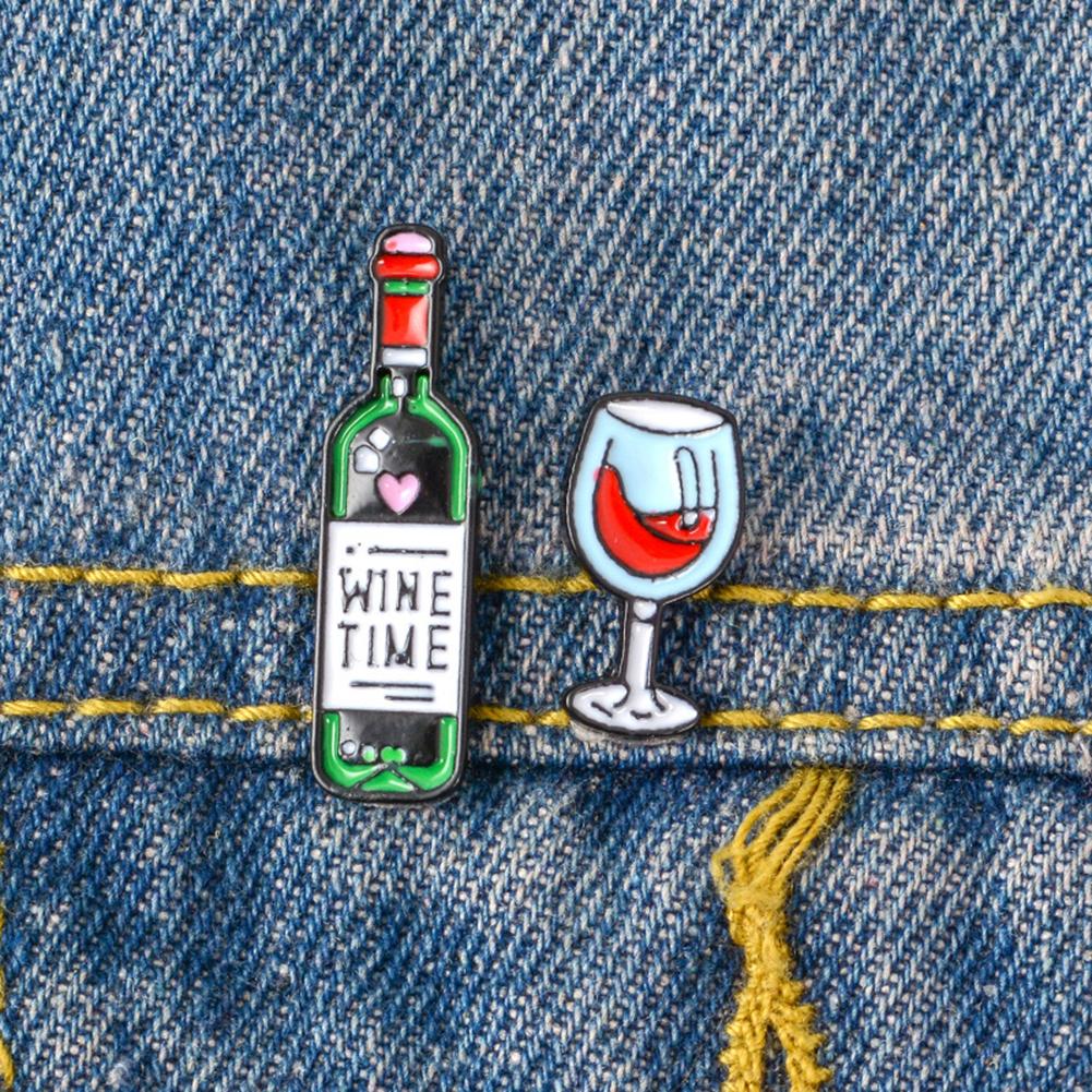 Mini Cute Wine Glass Wine Bottle Brooch Enamel Pin Fashion Badge For Lovers Friends