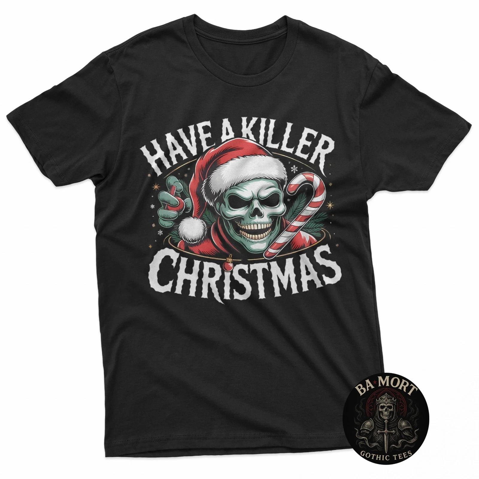 Have A Killer Christmas Skull Santa Candy Cane T-Shirt 4XL