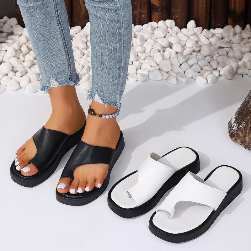 Damen Sommer Dicksohlige Runde Zehentrenner-Sandalen, Einfarbige Strand-Freizeitschuhe, In Großen Größen Erhältlich.