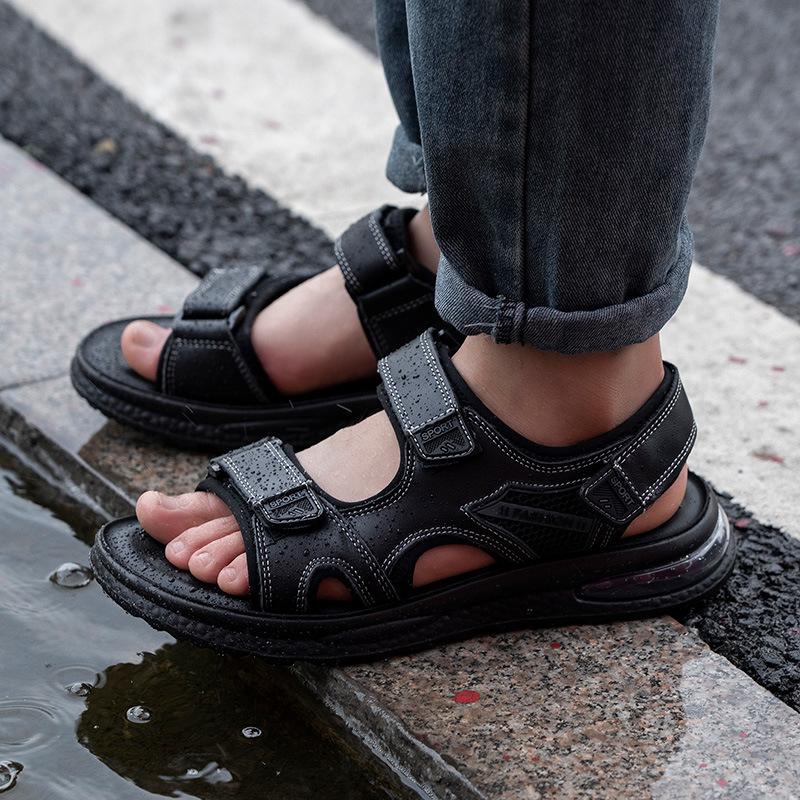 

Fashion 2025 Summer New Cow Leather Sandals for Men Soft Sole Air Cushion Beach Shoes Male Anti-slip Outdoor Sports Fashion Sandals Man 38