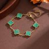Four-Leaf Clover Jewelry Set: Durable Titanium Steel Earrings, Ring, Bracelet, and Necklace in Trendy 13mm Double-Sided Design.