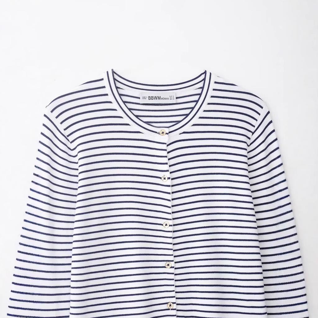 European and American French Women's Clothing Fashion Versatile Temperament Striped Knitted Sweater Jacket 8851010