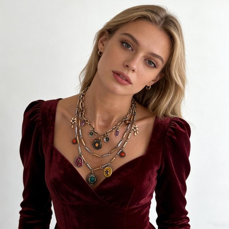Sweet and Cool Style Multi Layer Necklace Set Heart Charm Geometric Chains Ideal for Office Dating Outfits