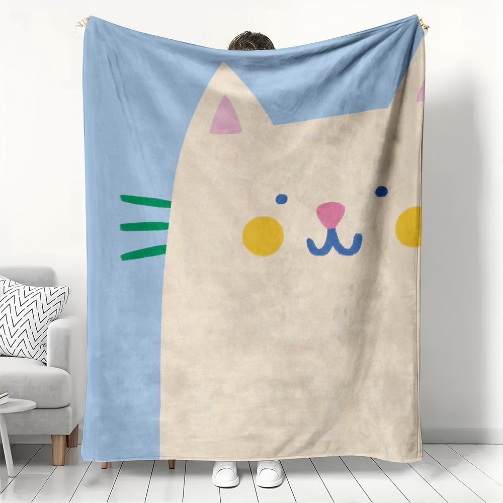 Kawaii flanelová deka s potiskem kočky, roztomilá fleecová deka s kreslenou kočkou, měkká útulná deka na pohovku, postel, dárky pro všechna roční období