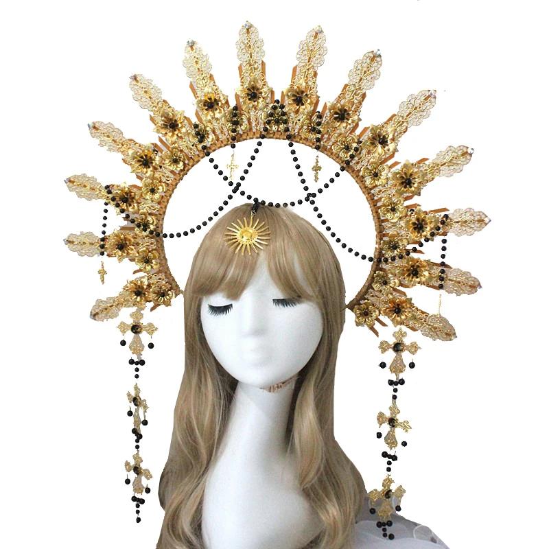Diadema KC Halo Lolita Gotica Fatto a Mano Fascia Corona Dea del Sole Retrò Accessori per Capelli