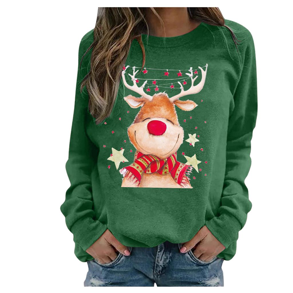 Vintage Gedruckt Pullover Frauen Weihnachten Casual Lose Dünne Hoodie Damen Deer Kopf 3d Sweatshirt
