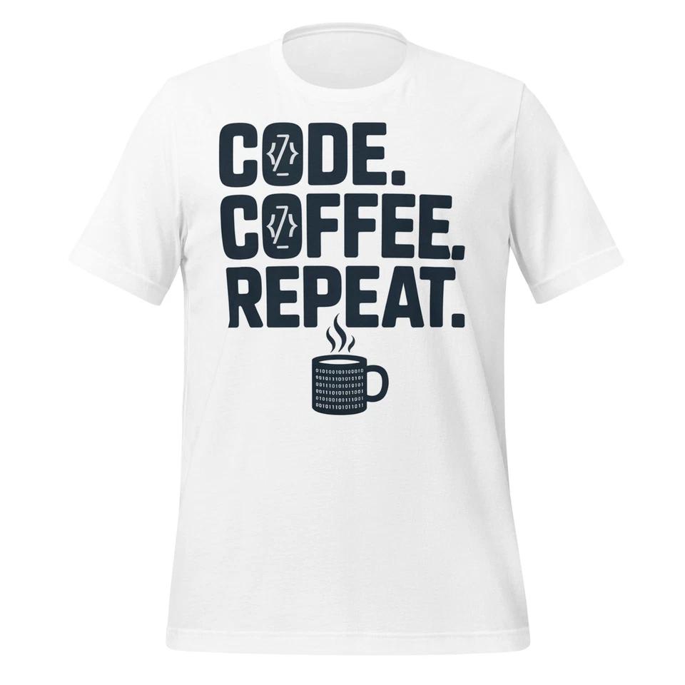 Code Coffee RepeaT-Shirt Funny Programmer Unisex Tee for Developers and Coders 3XL