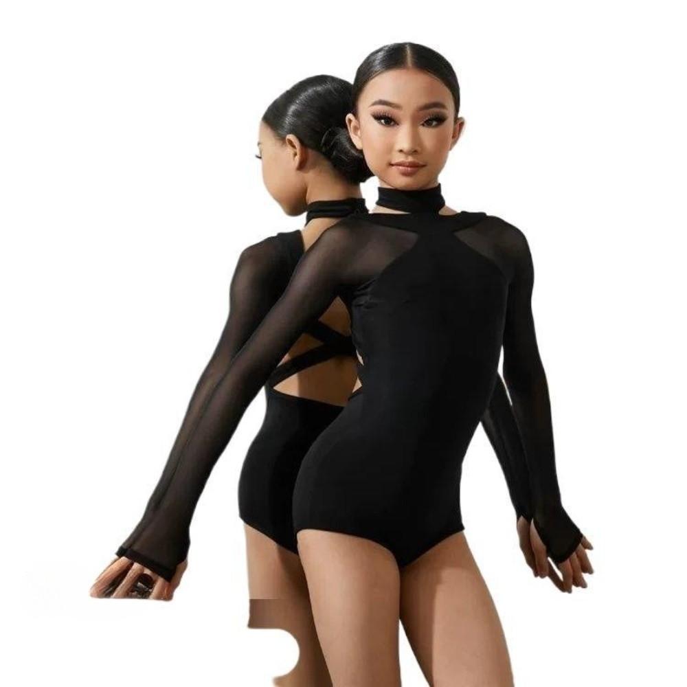 Long Sleeves Child Latin Dance Bodysuit Professional Samba Performance Wear Children Girls