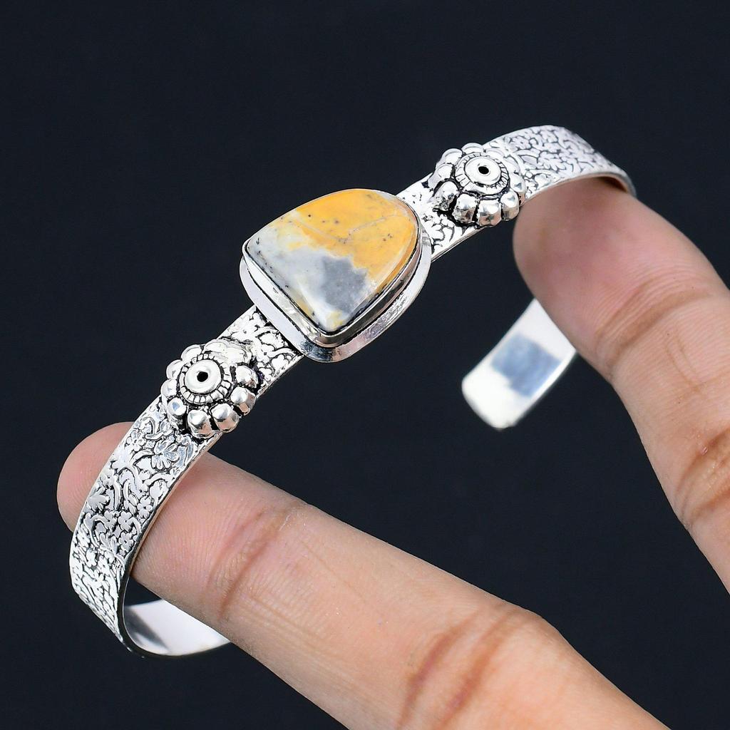 Gift For Her 925 Silver Natural Maligano Jasper Gemstone Bangle Adjustable