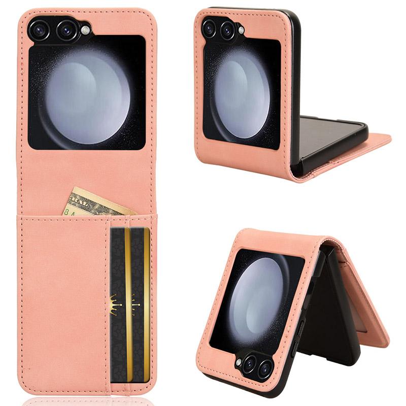 

For Samsung Galaxy Z Flip7 FE 5G/Z Flip6 5G PU Leather+PC Phone Case Separable Design Card Slot Skin-Touch Cover Pink