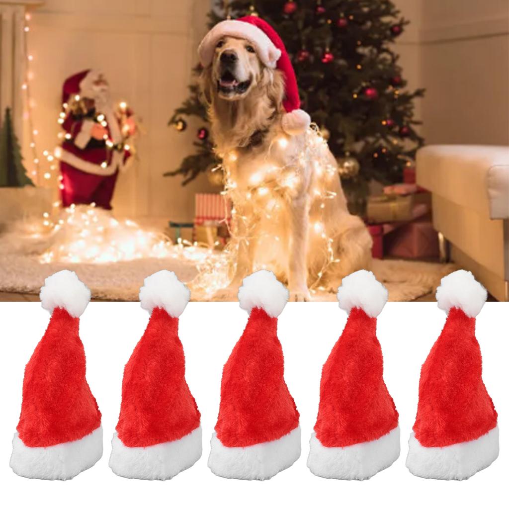 5pcs Christmas Pet Hat Red Plush Elastic Band Dog Cat Cute Pet Santa Hat for Holiday Party Costumes