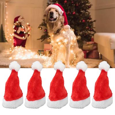 5pcs Christmas Pet Hat Red Plush Elastic Band Dog Cat Cute Pet Santa Hat for Holiday Party Costumes
