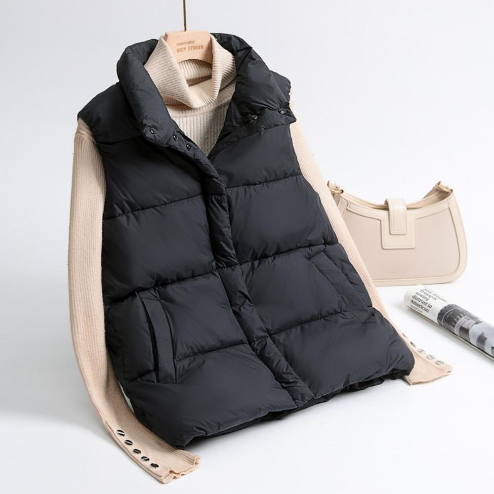 Women's Short Puffer Vest Autumn Winter   Style Warm Cotton Jacket Slimming Outerwear Fashionable