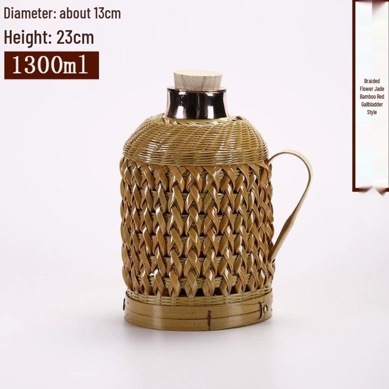 JingJingRS Retro Bamboo Woven Thermos with Glass Liner
