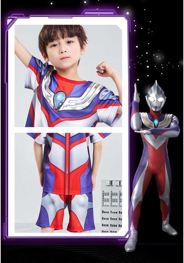 Zetton Ultraman Boys' Short Sleeve T-Shirt Set - Children's Spring/Summer Korean Style Two-Piece Outfit.