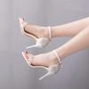 Sandals Woman Summer High Heels Women Pumps Rhinestone PU 9CM Thin Heels Lady Wedding Japanese Style Women Shoes White