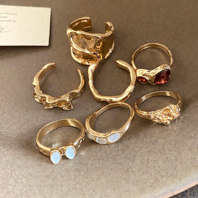 Diamond-set resin pleated oval open ring set temperament ring design sense niche index finger ring