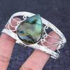 Natural Labradorite Gemstone 925 Sterling Silver Cuff Bangle Adjustable P3e30