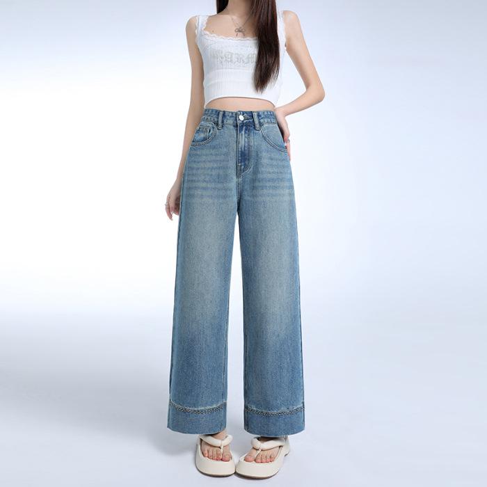 

Minghai High-Waisted Beaded Wide-Leg Grandma Jeans Medium