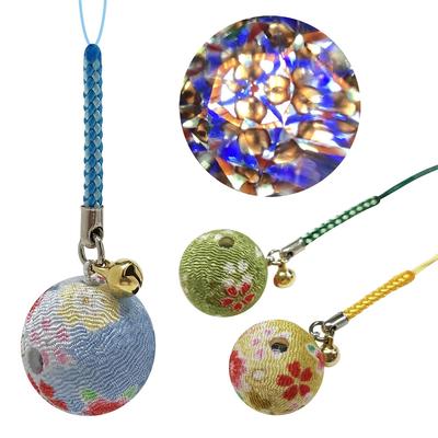Chirimen Kaleidoscope Netsuke 3-piece Set Japanese Made Traditional Pattern Cherry Blossom Accessories Small Items Kimono Coin Purse Charm (light Blue
