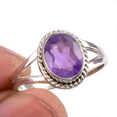 Natural Amethyst Gemstone Handmade 925 Solid Silver Jewelry Ring Size 7.5 Q8Q66