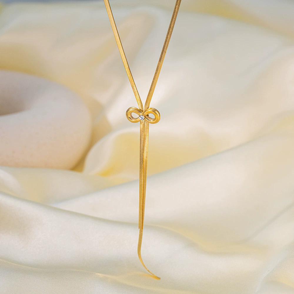 316L Stainless Steel 2025 New Hot Sales Fashion Zircon Bowknot Tassels Charm Chain Choker Necklaces Earrings For Women