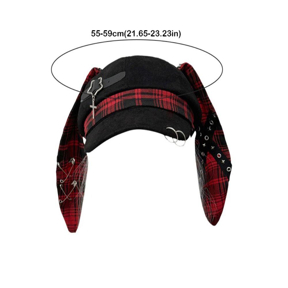 Metal Ring Accents Rabbit Ear Beret Y2K Punk Style Visor Beret Cap Alternative Fashion
