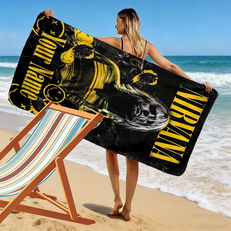 Name Custom Nirvana Print Beach Towel, Large Soft Quick Dry Towel for Beach Camping Swimming