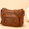 Vintage Crossbody Bag in Brown with Heart Accent - Adjustable Strap Multiple Zipper Pockets Small Crossbody Bag