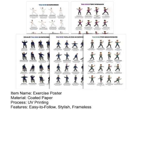 Tai Chi Workout 5-Poster-Set für Senioren Anfänger Gehen Gleichgewichts-Übungskarten für gelenkschonendes Fitness Heim-Fitnessstudio Wanddekoration für ältere Menschen Mobilität