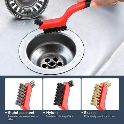 6Pcs/Set Narrow Space Wire Brush Set Ergonomic Long Handle Bristle Cleaning Brush Kitchen Bathroom Garage Tool