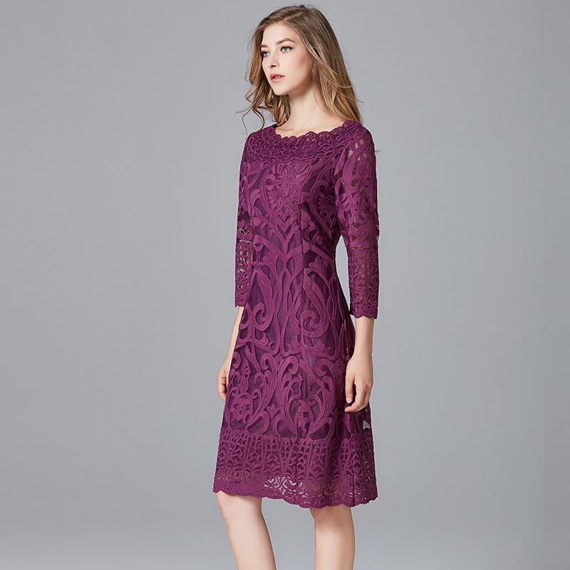 Versatile Plus Size Lace Embroidery Dress for Spring & Autumn