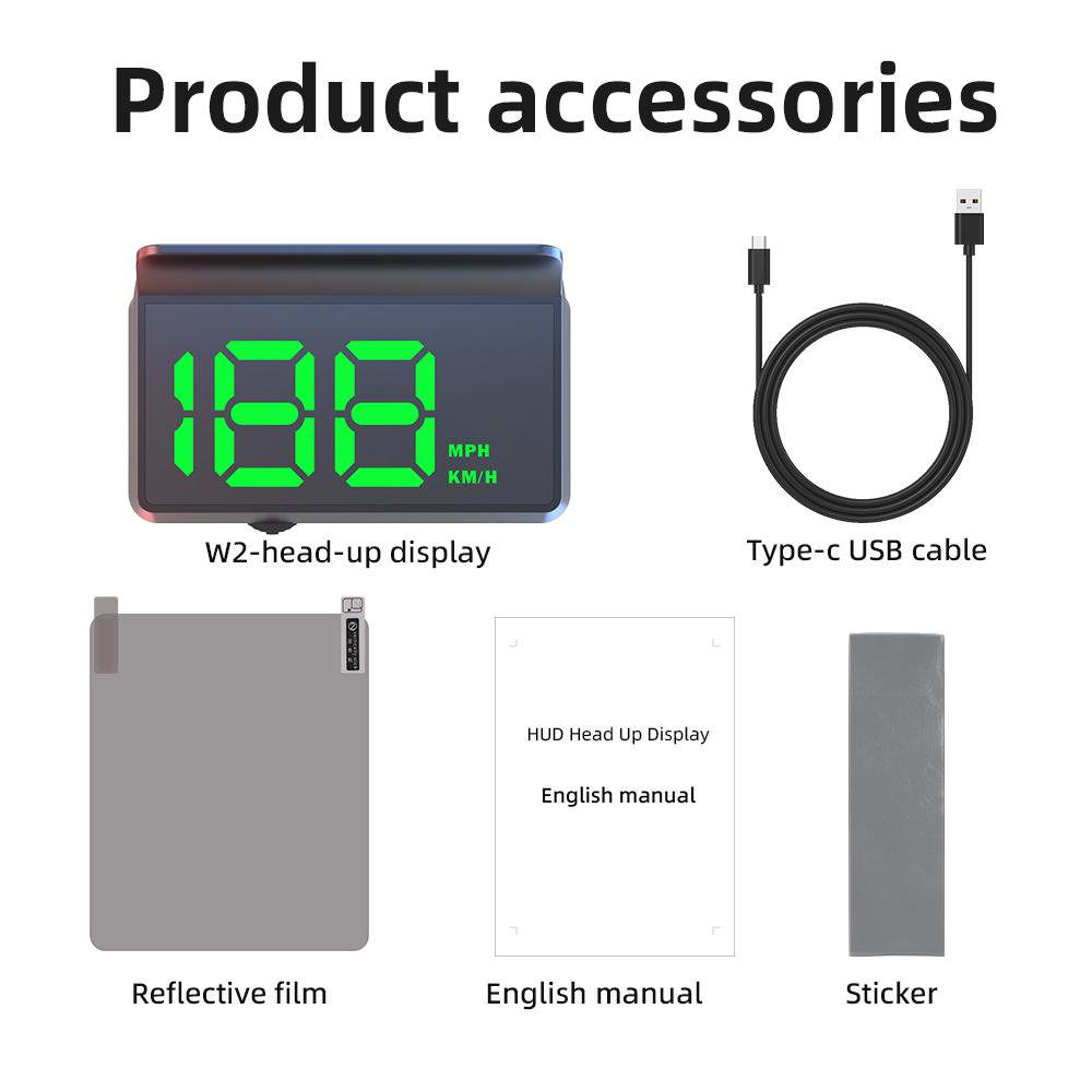 

Car Big Font GPS HUD W2 Car Speedometer Head Up Display Auto Digital Accessories Electronics Projector Display White Green Light чёрный
