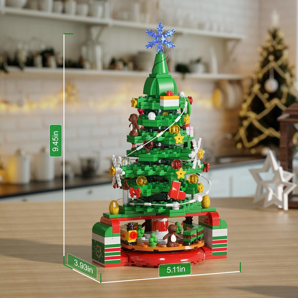 BuildMoc 2024 New Year Christmas Tree With Lights Building Blocks Set Snowman Snow Ornament Brick Socks Toys Children Xmas Gifts