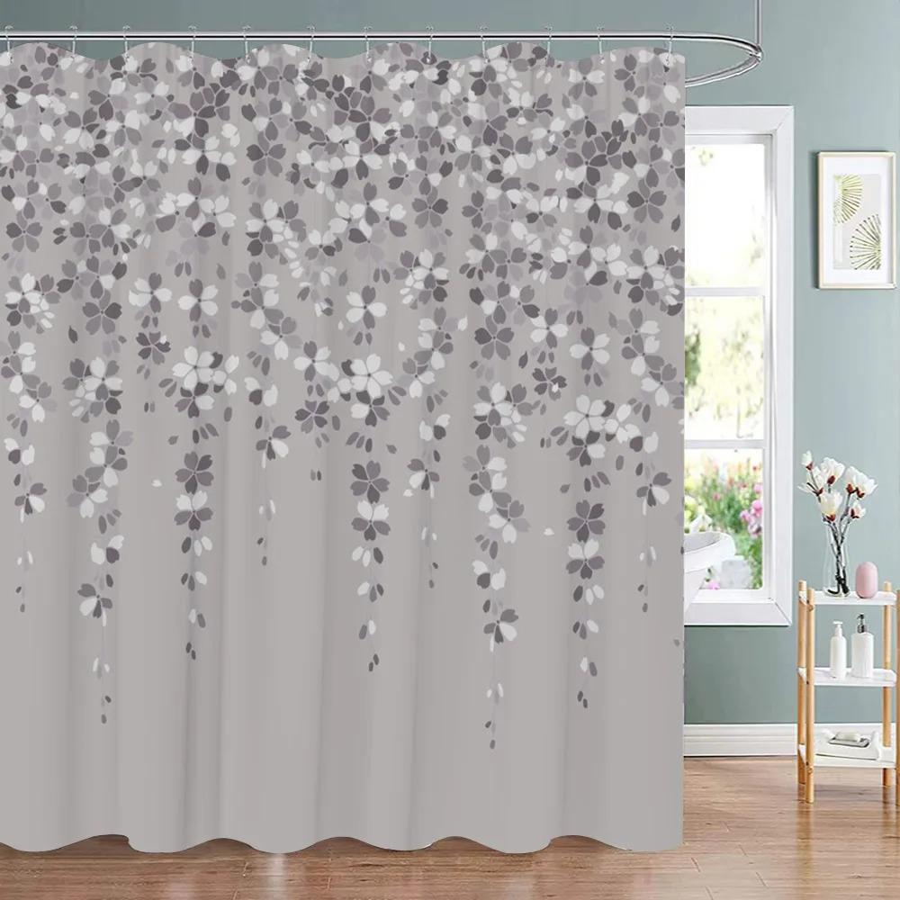 Green Eucalyptus Shower Curtain Watercolor Teal Plant Leaf Bathroom Shower Curtains Botanical Flower Floral Bathroom Decoration