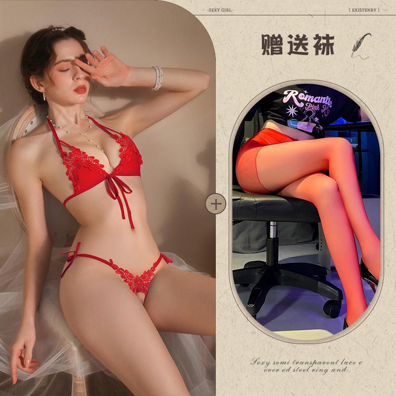 New sexy three-point erotic underwear free bikini open crotch temptation large size women's suit