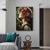 Beautiful Woman Floral Stained Glass Canvas Posters Canvas Print Art Painting Gothic Woman Flowers Wall Art Mural for Home Decor