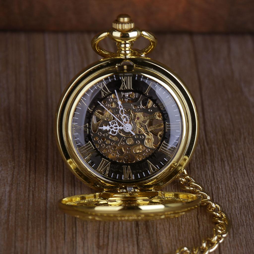Gold Vintage Mechanical Pocket Watch Personalised Hollow Skeleton Antique Hand Wind Fob Watch For Men Women