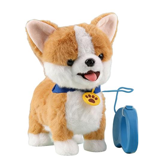 Elektryczna Pluszowa Zabawka Pies z Smyczą Liżący Język Chodzący Szczeniak Pluszak z Czujnikiem Dotykowym