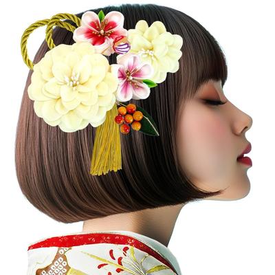 Zestaw ozdób do włosów ceremonia Furisode praca Tsumami kwiat biały 2-częściowy pełnoletność wk-095