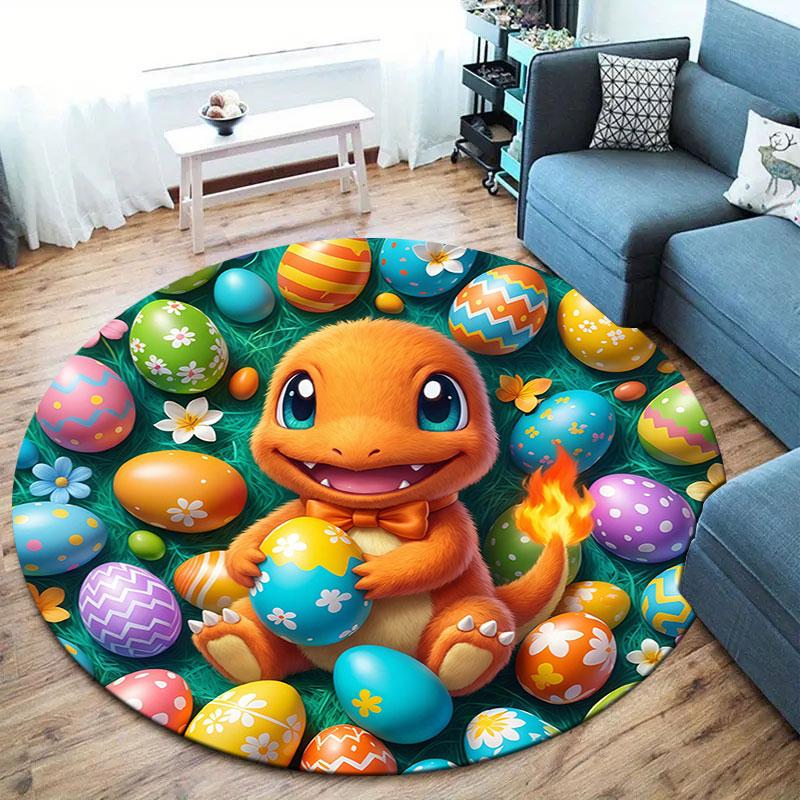 Niedlicher Oster-Eier-Rundteppich, Teppich für Wohnzimmer, Schlafzimmer, Sofa, Spielzimmer-Dekor, Rutschfeste Bodenmatte
